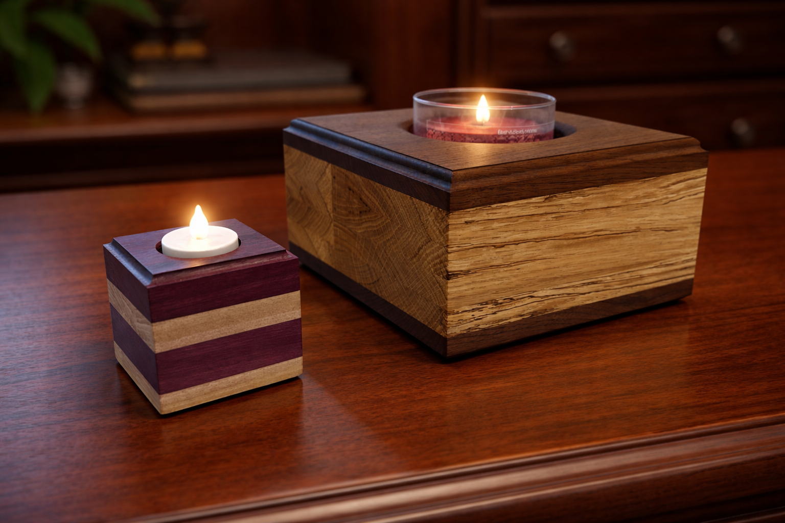 Solid Wood Large Handcrafted Candle Votive – Statement Piece