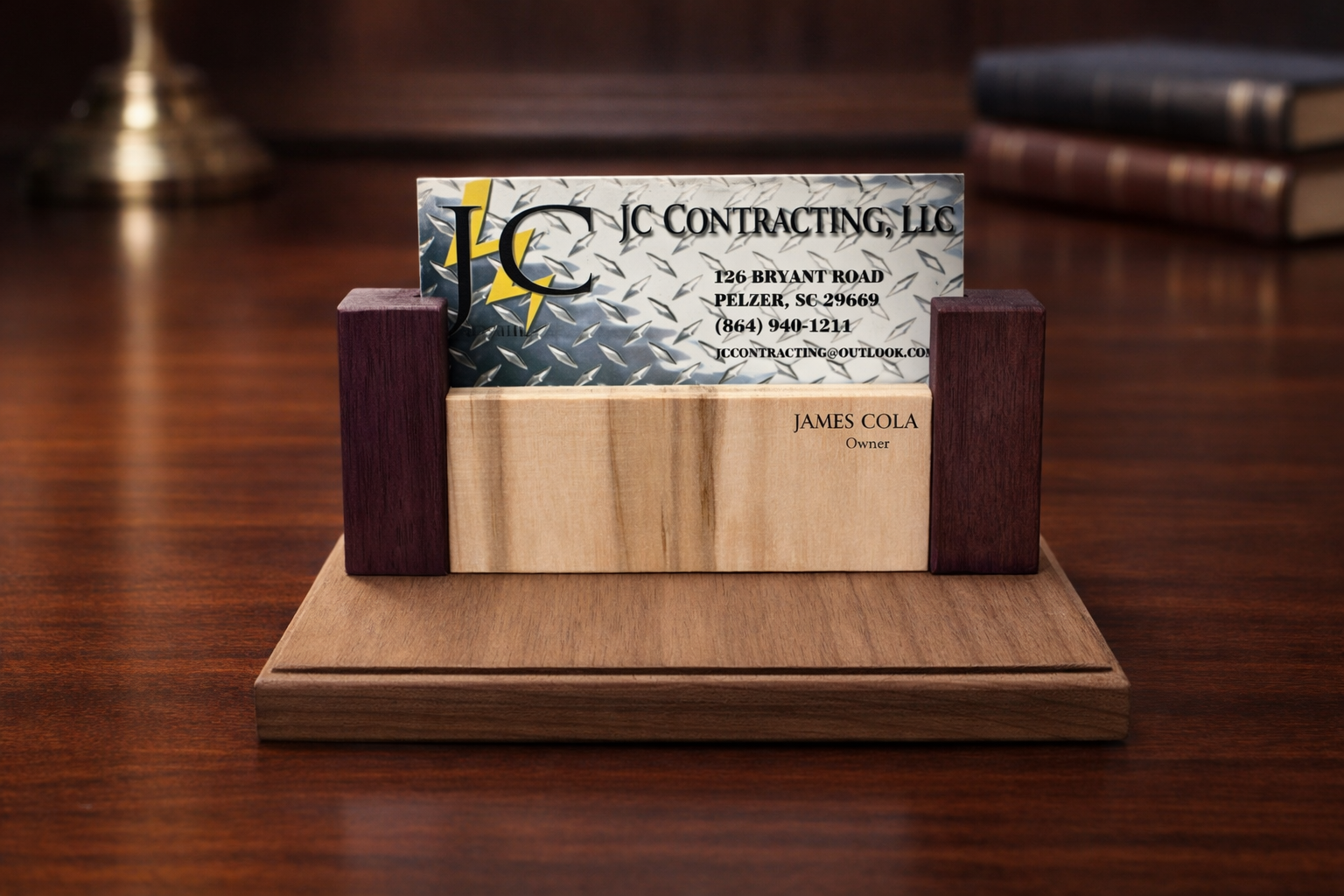Solid Wood Business Card Holder with Stand | Handcrafted Desk Display | Personalized Option