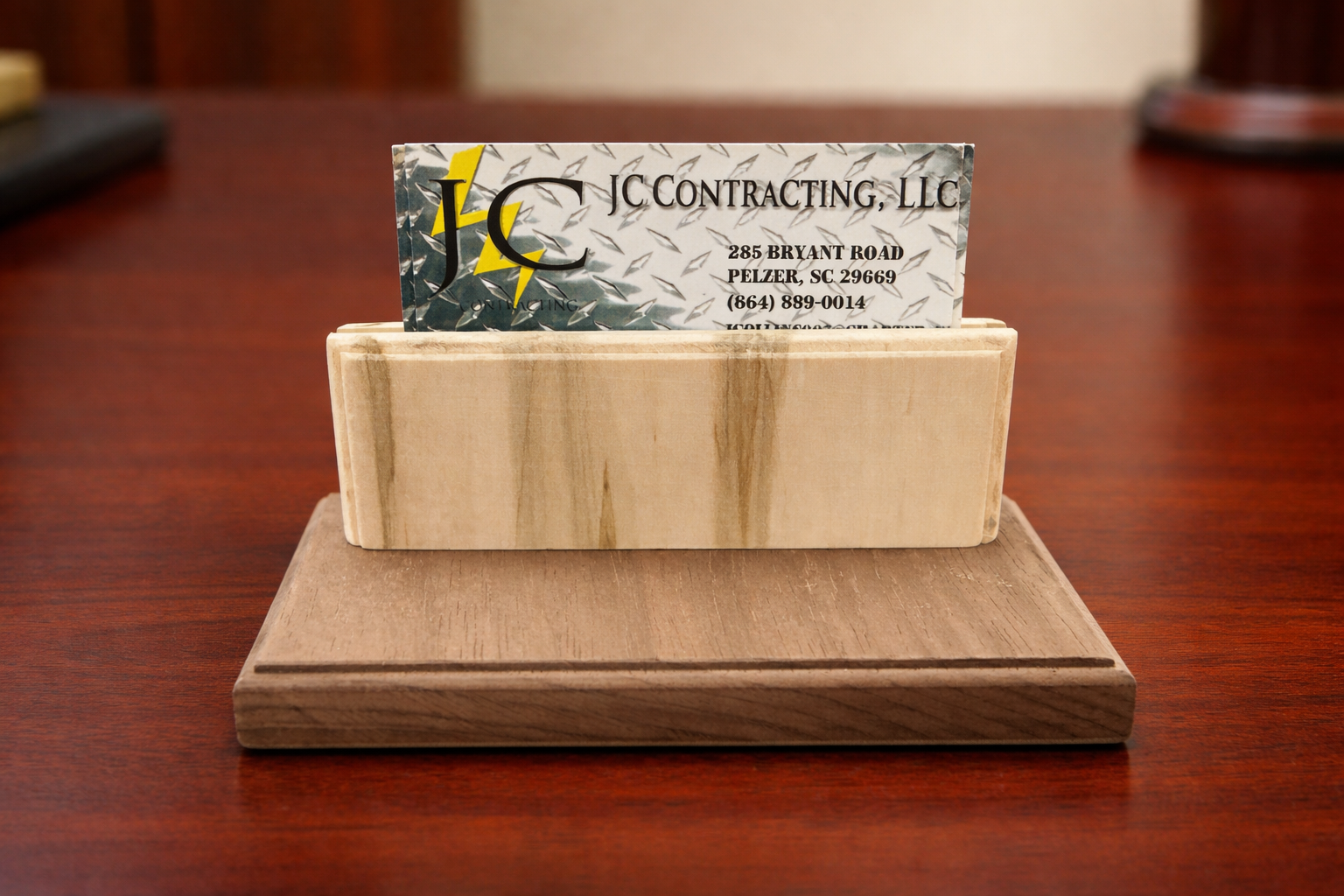 Solid Wood Business Card Holder with Stand | Handcrafted Desk Display | Personalized Option