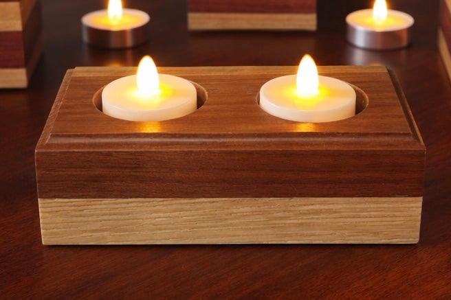 Double Tea Light Solid Wood Votive – Rectangle