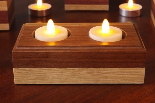 Double Tea Light Solid Wood Votive – Rectangle