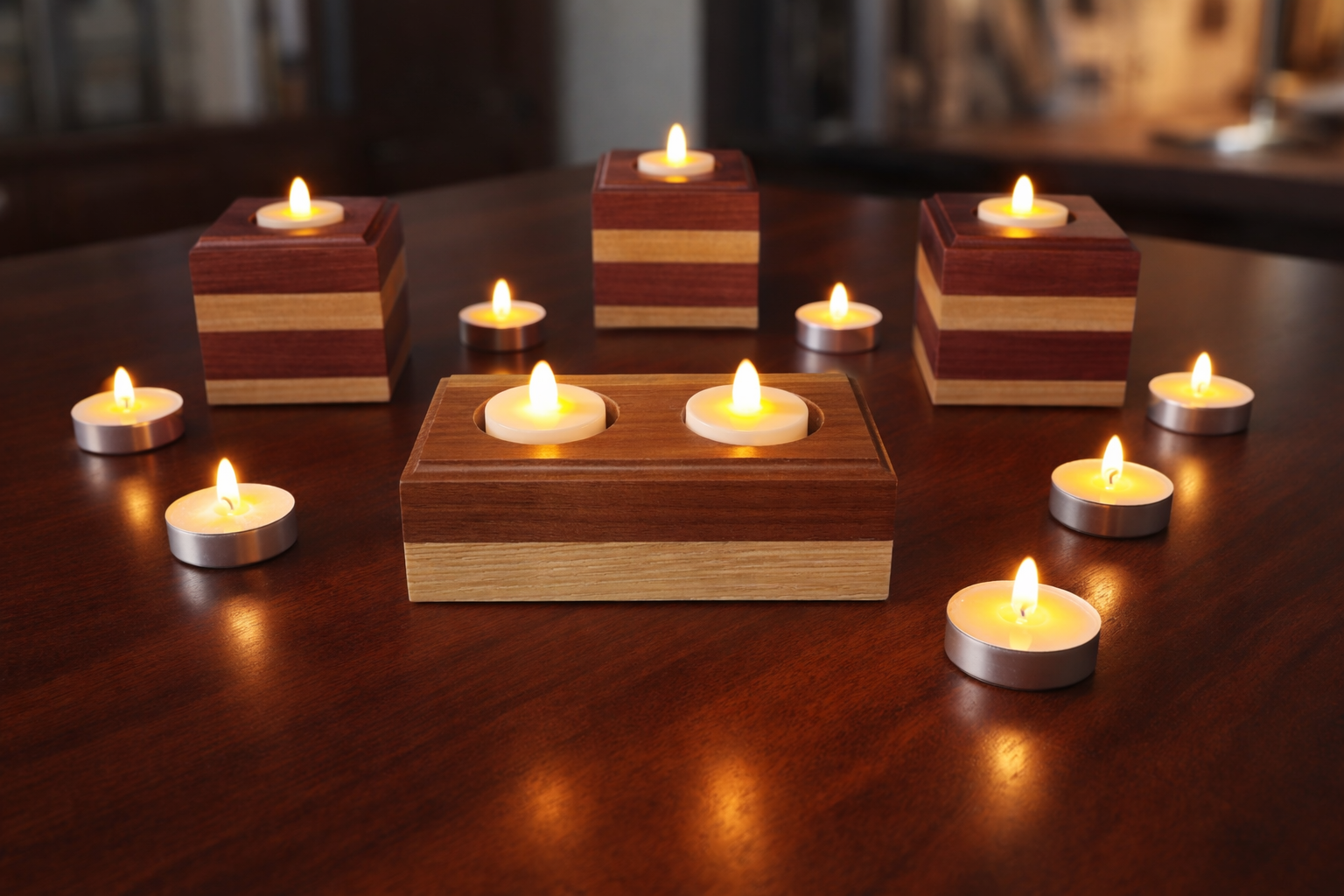 Double Tea Light Solid Wood Votive – Rectangle
