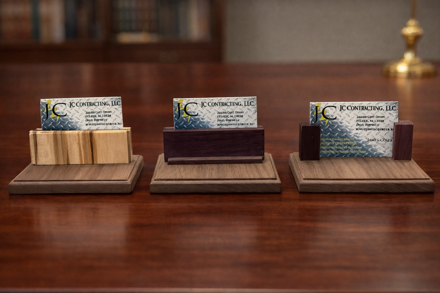 Solid Wood Business Card Holder with Stand | Handcrafted Desk Display | Personalized Option
